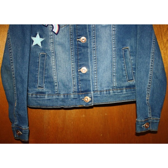 Wonder Nation Girl's Denim Jean Jacket Sz 7/8 Med Embroidery Unicorn Rainbow - Picture 3 of 10